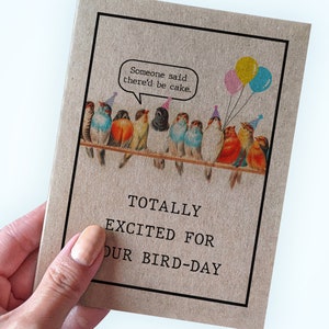 Jolie carte d'anniversaire avec jeu de mots oiseau pour amis, totalement excité pour le jour de votre oiseau, carte d'anniversaire drôle pour soeur, carte de fête d'anniversaire sur le thème des oiseaux