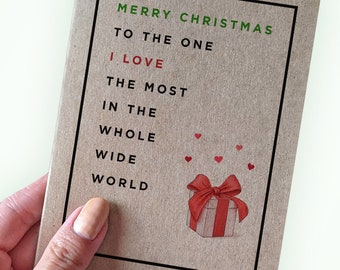 Merry Christmas To The One I Love The Most in the Whole Wide World - Simple Love Christmas Card - Card for Husband, Boyfriend, Wife