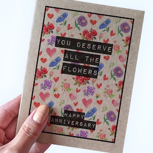 Unique Flower Pattern Anniversary Card For Girlfriend, You Deserve All The Flowers Anniversary Message, Cute Flowere Themed Card For Wife