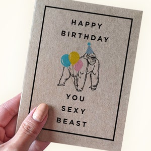 Sexy Beast Birthday Card - Happy Birthday You Sexy Beast - 25th Birthday - A2 Greeting Card - Recycled Kraft Card - Fun Birthday Card