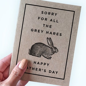 Dad Joke Father's Day Card -  Aging Father - Sorry for the Grey Hares - Kraft Greeting Card - Hare Card