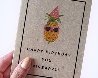 Tarjeta de cumpleaños con juego de palabras sobre piñas - Feliz cumpleaños, piña - Tarjeta de cumpleaños divertida para novio - Tarjeta de cumpleaños para novia