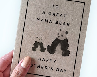 Mama Bear Mother's Day Card - To A Great Mama Bear - Happy Mother's Day - Card For Mom - Mother's Day Cards with Panda Bears