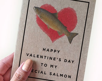 Funny Fish Valentine's Card- Salmon Pun - Happy Valentine's Day To My Special Salmon (someone) - Recycled Paper Valentine - Cute Valentine