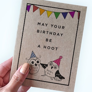Jolie carte d'anniversaire avec jeu de mots, chouette, que votre anniversaire soit une fête, carte d'anniversaire amusante, jeux de mots avec les animaux, cartes d'anniversaire pour nièce, cartes d'anniversaire pour enfants