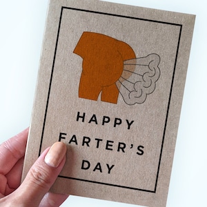 Blague carte de fête des pères - Happy Farter's Day - Carte de fête des pères bâillon - Carte Kraft A2 - Papa péter - Image de style rétro