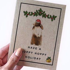 Carte de voeux de vacances lapin - passez des vacances houblonnées - carte de Noël drôle - carte de voeux A2 pour les vacances - carte kraft recyclée