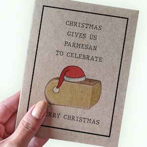 Carte de Noël au parmesan - Noël nous offre du parmesan pour célébrer - Joyeux Noël - carte de vœux au parmesan - carte de jeu de mots drôle