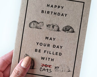 Funny Cat Birthday Card - May Your Day Be Filled With Cats - Cat Lover Birthday Card- Cat Parent Birthday - A2 Birthday Recycled Kraft Card