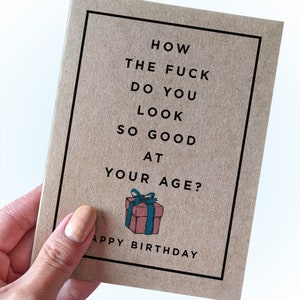 Carte d'anniversaire question amusante - Pourquoi es-tu si belle à ton âge ? - Carte blague hilarante - Carte kraft recyclée de voeux d'anniversaire