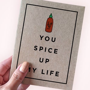 Carte de Saint-Valentin épicée - Vous pimentez ma vie - Carte d'anniversaire de jeu de mots - Blague de la Saint-Valentin - Carte de voeux A2 - Carte Kraft - Carte pour les amoureux