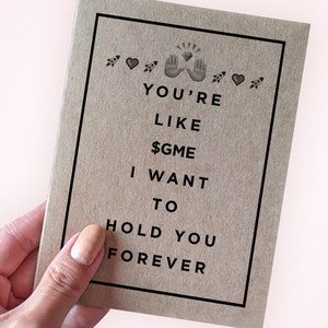 Carte de voeux d'anniversaire pour les fans de Wallstreetbets - Carte d'anniversaire - Hold You Forever like GME - Carte de voeux A2 - Carte kraft recyclée
