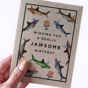 Carte d'anniversaire Jawsome Shark - Je vous souhaite un anniversaire vraiment Jawsome - Motif d'anniversaire requin - Jeu de mots requin - Jolie carte d'anniversaire amusante - Recyclée