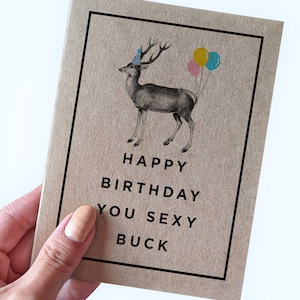 Carte d'anniversaire cerf pour mari, joyeux anniversaire, mâle sexy, carte cerf drôle pour petit ami - carte de voeux A2 - carte kraft recyclée