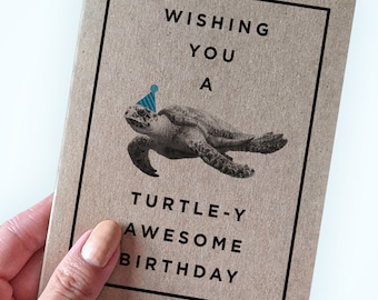 Turtle Birthday Card For Grandson - Wishing You a Turtle-y Awesome Birthday - Animal Pun Children's Birthday Cards - 1st Birthday Card