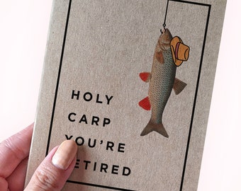 Fishing Retirement Card For Dad - Holy Carp You are Retired - Pun Retirement Card For Co-Worker - Eco Friendly Recycled Kraft Paper Card