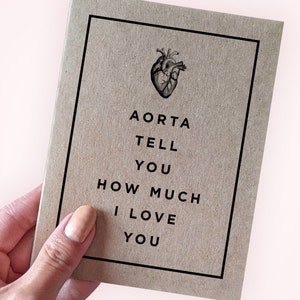 Jeu de mots coeur drôle ou carte de Saint-Valentin - Aorte vous dire combien je t'aime - carte pour femme A2 carte de voeux - carte kraft recyclée