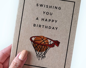 Basketball Birthday Pun Card - Swishing You A Happy Birthday - Birthday Card For A Basketball Fan - Card for Friend - Card for Boyfriend