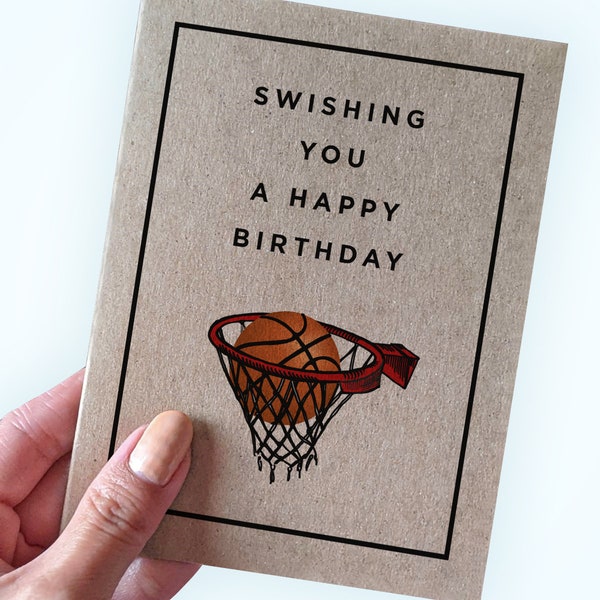 Basketball Birthday Pun Card - Swishing You A Happy Birthday - Birthday Card For A Basketball Fan - Card for Friend - Card for Boyfriend