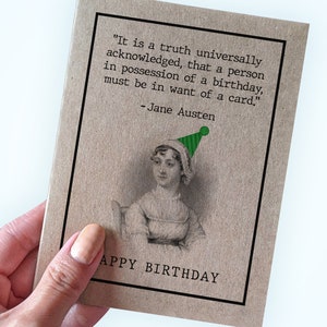 Carte d'anniversaire Jane Austen drôle pour les fans de littérature - Carte d'anniversaire Orgueil et préjugés - Carte d'anniversaire universellement reconnue comme la vérité