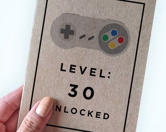 Video Game Birthday Card - Level 30 Unlocked - Customizable for the Appropriate Age - Level Up Card -  A2 Greeting Card - Kraft Card