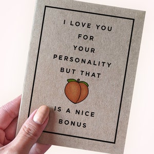 Carte d'anniversaire pêches torrides - Carte pêche drôle pour elle - Je t'aime pour ta personnalité mais cette « pêche » est un joli bonus - Emoji pêche