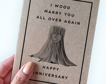 Carte d'anniversaire 5 ans pour mari - Je t'épouse entièrement en bois - Carte d'anniversaire en bois 5e année - Carte d'anniversaire classique pour femme