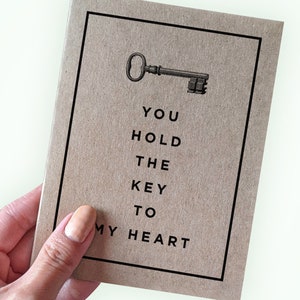 Carte de voeux romantique pour la Saint-Valentin - Vous détenez la clé de mon coeur - Jolie carte d'anniversaire - Carte de voeux A2 - Carte kraft recyclée