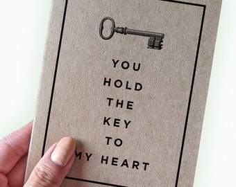 Romantic Valentine's Greeting Card - You Hold The Key To My Heart - Cute Anniversary Card - A2 Greeting Card - Recycled Kraft Card