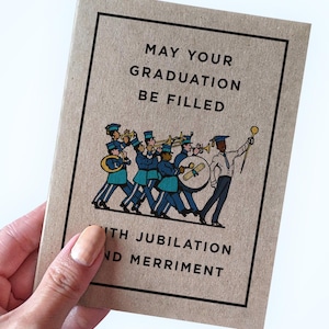 Carte de finissants joyeux, que votre remise des diplômes soit remplie de joie et de gaieté, carte de remise des diplômes d'une émission de télévision, remise des diplômes de fanfare