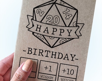 Funny Role Playing Game Birthday Card - Happy Birthday - Attributes Up - 12 Sided Dice Birthday Card - DND player greeting card