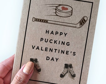 Hockey Valentine's Day Card - Hockey Pun Valentine's - Happy Pucking Valentine's Day - Card For Husband - Card For Boyfriend - Eco Friendly