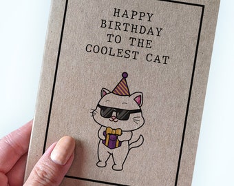 Cool Cat Birthday Card - Happy Birthday to the Coolest Cat - Birthday Card for Kid - Birthday Card for Friends