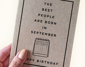 The Best People Are Born in September - September Birthday Card - Birthday Card for People Born in September - A2 Recycled Kraft Card