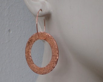 XL COPPER circle hoop earrings, hand-hammered, copper earrings, minimalist, geometric, copper ring earrings, purist earrings, rose gold