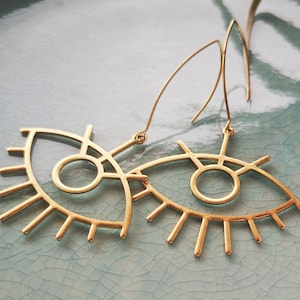Boucles d&#39;oreilles mauvais œil, dorées, boucles d&#39;oreilles tendance, laiton, boucles d&#39;oreilles minimalistes, œil argenté, mauvais œil, boucles d&#39;oreilles œil, boucles d&#39;oreilles hippie, bohème