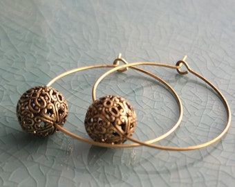 GOLD balls creoles, minimalist earrings, geometric earrings, ball earrings, vintage ball creoles, boho, hippie, also as clips