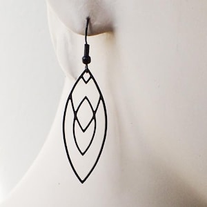 black NAVETTE earrings, black drop earrings, statement clip-on earrings, minimalist earrings, gift for her, geometric earrings, clips