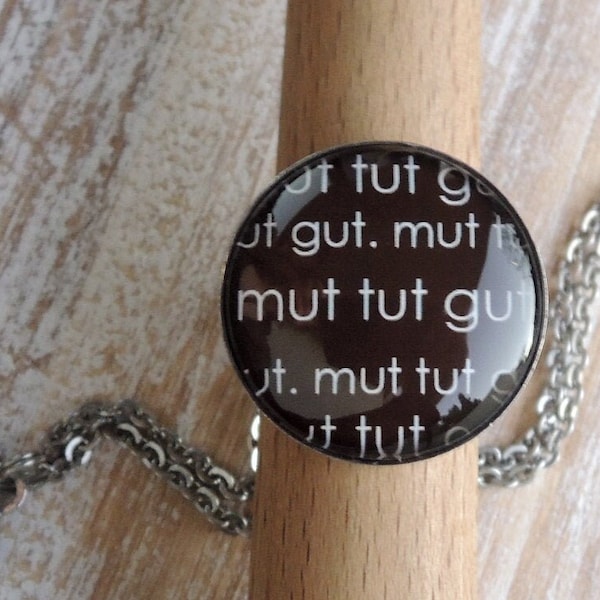 MUT TUT GUT edelstahl ring, motivations schmuck, motto ring,text ring, foto ring, personalisierbar, mutmachring, ohrringe, fotoschmuck, text