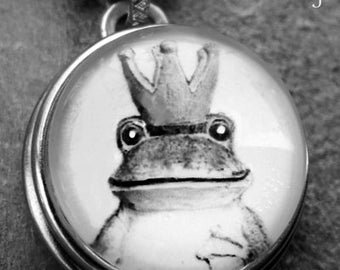 Frog Prince snap fastener, black and white, frog button, frog snap fastener, frog charm, interchangeable charm, bag charm snap fastener, frog