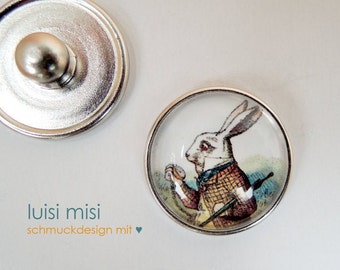 Alice in Wonderland snap button, time rabbit - time hare, rabbit, Cheshire Cat, gift, rabbit pendant, photo jewelry, picture jewelry