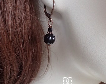 Boucles d'oreilles melon noir, également en clips, boucles d'oreilles perles noires, boucles d'oreilles melon noir, perle melon noir, perle de verre tchèque
