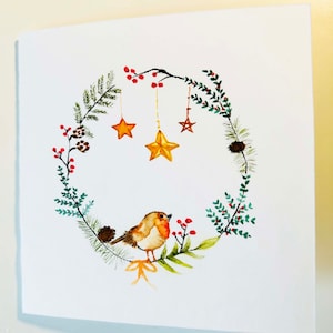 Original handgemalte Aquarell Weihnachtskarte | Weihnachten | Weihnachtskranz | Türschmuck | Grußkarten | Unikat | Individuell