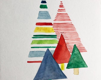 Carte de Noël aquarelle originale peinte à la main | Noël | Cartes de vœux | Cartes de vacances | Arbre de Noël | Unique | Individuel