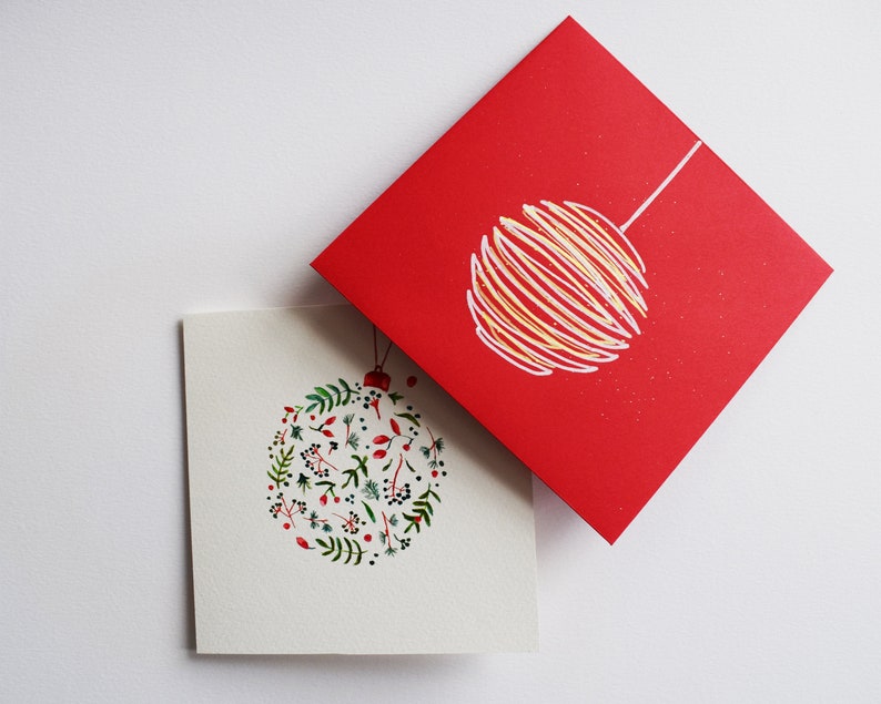 Original Hand Painted Watercolour Christmas Card Xmas Christmas Bauble Greeting Cards Holiday Cards Unique Individual image 3