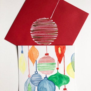 Carte de Noël aquarelle originale peinte à la main | Noël | Boules de Noël | Cartes de voeux | Cartes de vœux | Uniques | Particulier |