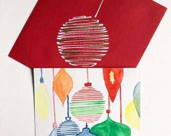 Original Hand Painted Watercolour Christmas Card | Xmas | Christmas Baubles | Greeting Cards | Holiday Cards | Unique | Individual |