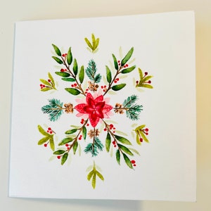 Carte de Noël originale peinte à la main à l’aquarelle | Noël | Cartes de vœux | Cartes de vacances | Florale de Noël | Flocon de neige | Individuel
