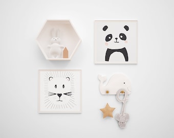 Set of 3 personalised Nursery Wall Art | Digital Print | Painting | Animal | Panda | Giraffe | Lion | Bird | HandMade