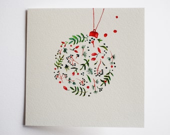 Original Hand Painted Watercolour Christmas Card | Xmas | Christmas Bauble | Greeting Cards | Holiday Cards | Unique | Individual